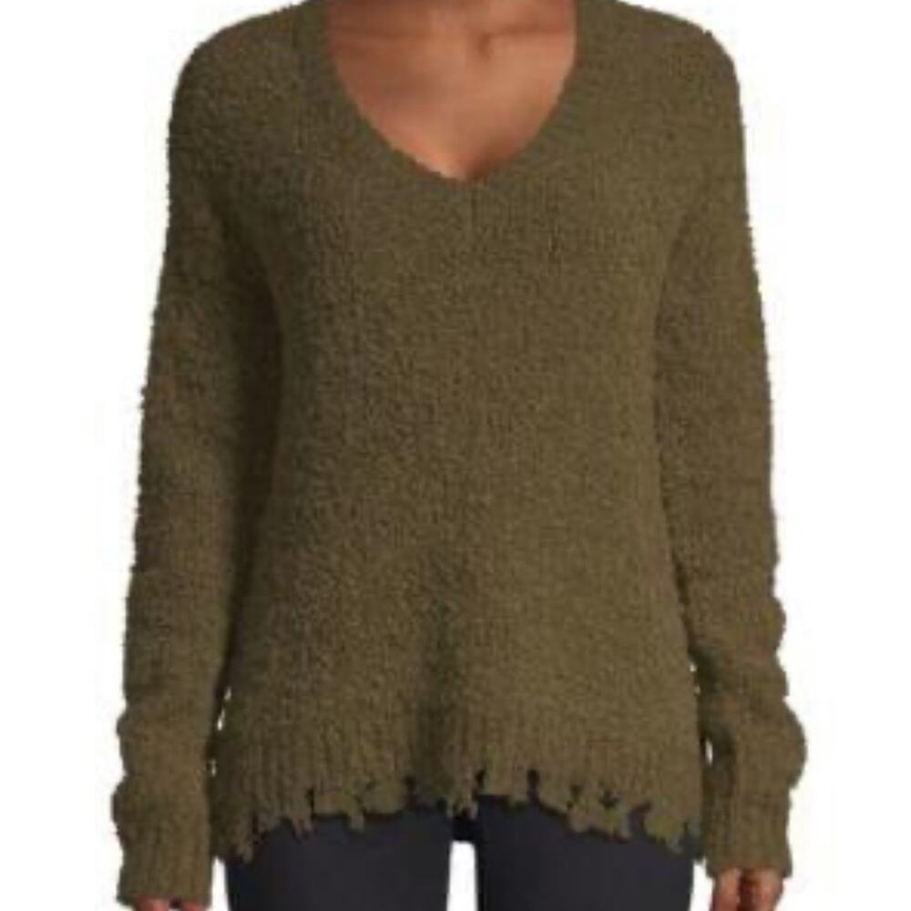 ATM Destroyed Wool-Blend V-neck Sweater Fatigue Size Medium